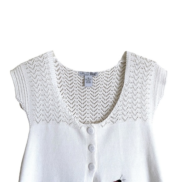 RXB Embroidered Sweater Hand-sewn Charming Sleeveless Knit Floral Top Medium - Picture 7 of 13